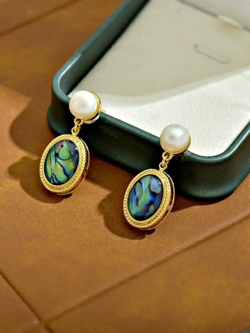 Gold-Tone Pearl & Abalone Shell Drop Earrings